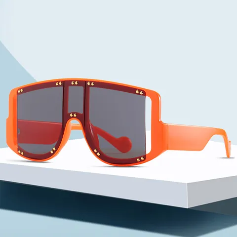 Fashion Oversized One Piece Shield Sunglasses For Women Men PC Frame Gold Rivet Decor UV400 Protection Large Sun Glasses Eyewear