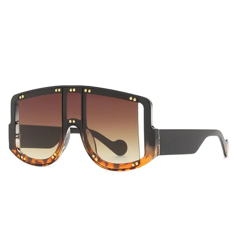 Fashion Oversized One Piece Shield Sunglasses For Women Men PC Frame Gold Rivet Decor UV400 Protection Large Sun Glasses Eyewear