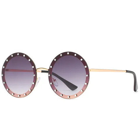 Damen Retro Runde Übergröße Sonnenbrille Luxus Strass Randlos Metallrahmen UV400 Schutz Mode Brillenzubehör Für Reisen Party Alltag