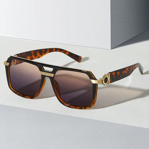 Men's Oversized Square Sunglasses Retro Metal Double Bridge Gradient Lens UV400 Fashion Luxury Hip Hop Sun Glasses For Driving Travel Party