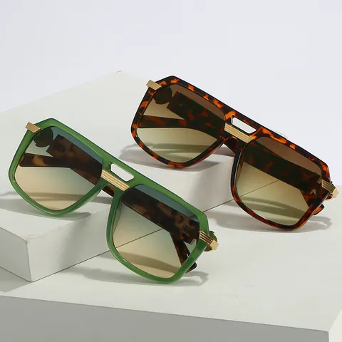 Men's Oversized Square Sunglasses Retro Metal Double Bridge Gradient Lens UV400 Fashion Luxury Hip Hop Sun Glasses For Driving Travel Party