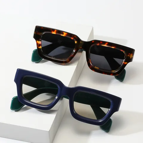 Gafas de Sol Cuadradas Retro Vintage para Mujeres Hombres Moda UV400 Patilla Ancha Montura de PC Lente AC Tendencias