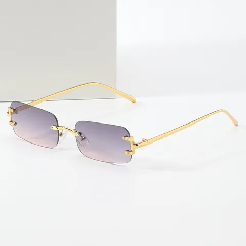 Gafas de Sol Rectangulares sin Montura Vintage Marco Metal UV400 Lentes Degradadas Moda Para Hombres Mujeres