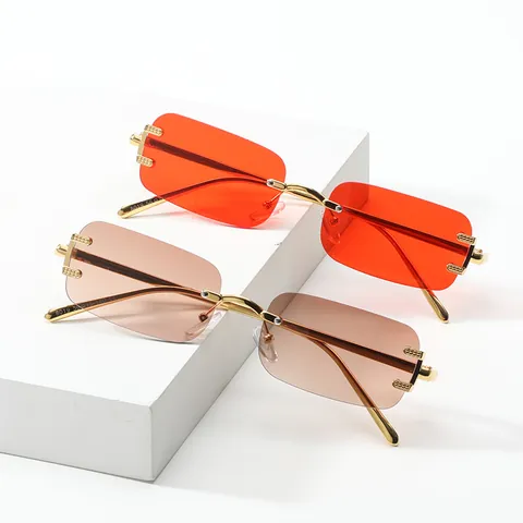 Gafas de Sol Rectangulares sin Montura Vintage Marco Metal UV400 Lentes Degradadas Moda Para Hombres Mujeres