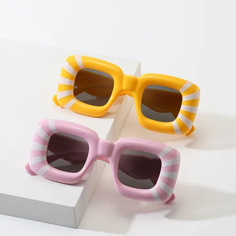 Occhiali Da Sole Retrò Con Montatura Quadrata E Motivo A Strisce Radiali UV400 PC AC Stile Pane Per Uomo Donna