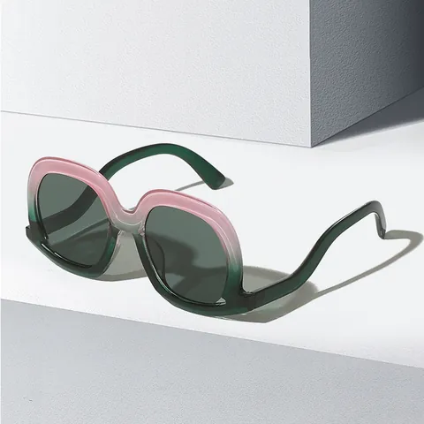 Lunettes de Soleil Rondes Surdimensionnées pour Femmes Rétro Verres Dégradés Protection UV400 Monture PC Branches Ondulées