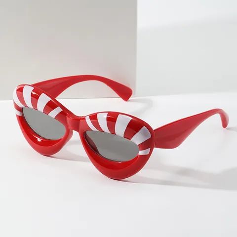 Trendige Cat-Eye Gestreifte Sonnenbrille Für Damen Übergroßer PC-Rahmen AC-Linse UV400-Schutz Mode Avantgarde Sonnenbrille