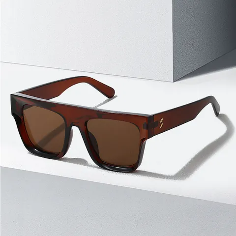 Gafas de Sol Cuadradas Oversize Vintage Parte Superior Plana Para Mujeres Hombres Moda Decoración Remache Marco PC Lente HD Protección UV400
