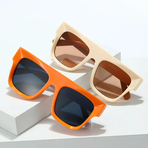 Gafas de Sol Cuadradas Oversize Vintage Parte Superior Plana Para Mujeres Hombres Moda Decoración Remache Marco PC Lente HD Protección UV400