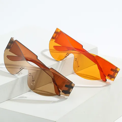 Lunettes de Soleil Fashion Shield Sans Monture Pour Femmes Hommes Futuristes Y2K Monobloc Grande Monture Enveloppantes UV400