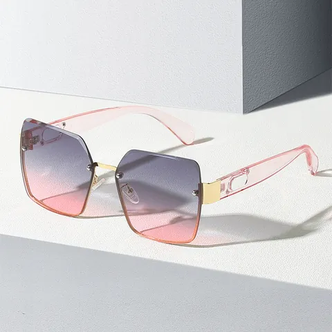 Damen Große Quadratische Randlose Sonnenbrille Mode Verlaufsgläser UV400 Schutz Retro PC Rahmen Metallscharnier Sonnenbrille Für Outdoor Party