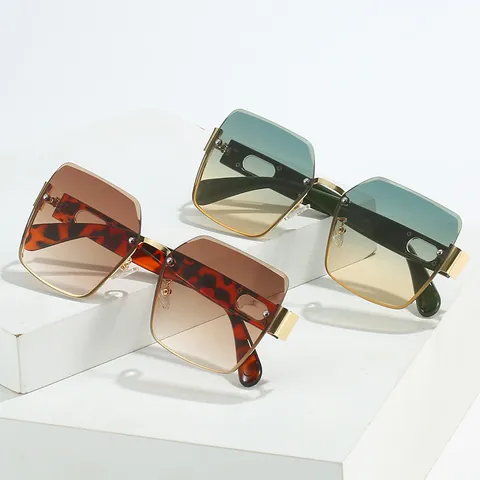 Damen Große Quadratische Randlose Sonnenbrille Mode Verlaufsgläser UV400 Schutz Retro PC Rahmen Metallscharnier Sonnenbrille Für Outdoor Party