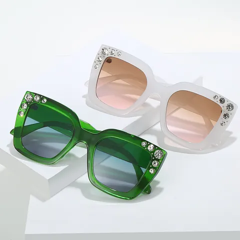 Vintage Oversized Vierkante Cat Eye Zonnebril Voor Dames Met Strass Accenten UV400 Mode Zonnebril Luxe Brillen