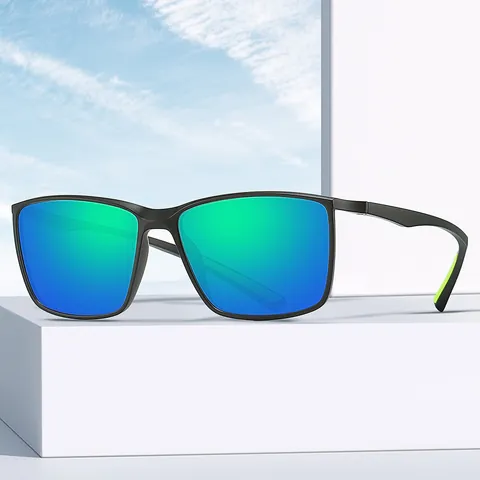 Occhiali da Sole Polarizzati da Uomo con Montatura TR Rettangolari alla Moda Protezione UV400 per Guida Sportiva all'Aperto Pesca