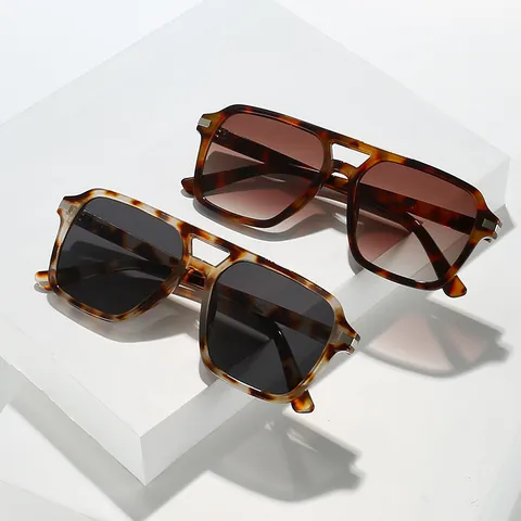 Unisex Retro Square Sunglasses PC Frame Double Bridge UV400 Protection Fashion Casual Outdoor Sunshade Eyewear For Men Women