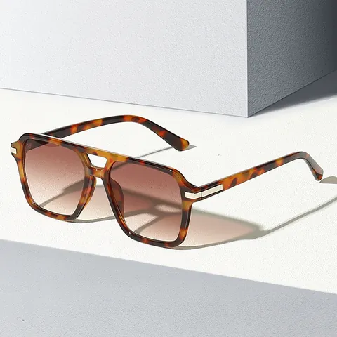 Unisex Retro Square Sunglasses PC Frame Double Bridge UV400 Protection Fashion Casual Outdoor Sunshade Eyewear For Men Women