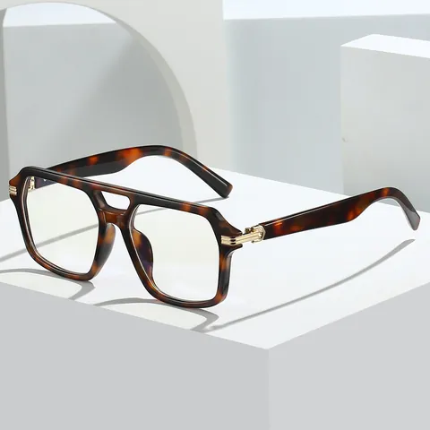 Occhiali Quadrati Retrò Anti Luce Blu Montatura Doppio Ponte Moda Ottica Per Uomo Donna Lenti Trasparenti Occhiali Neutri