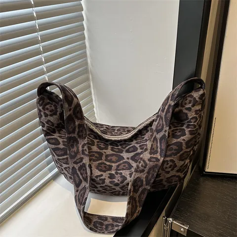 Borsa Tote da Donna a Grande Capacità con Stampa Leopardata Casual Moda Nylon Borsa a Spalla Hobo Bag per Viaggi Quotidiani
