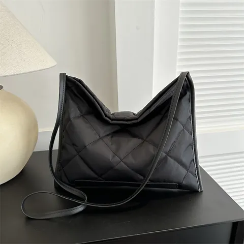 Women Quilted Rhombic Stitching Tote Bag Padded Puffer Oxford Cloth Shoulder Crossbody Bag Casual Daily Solid Color Purse