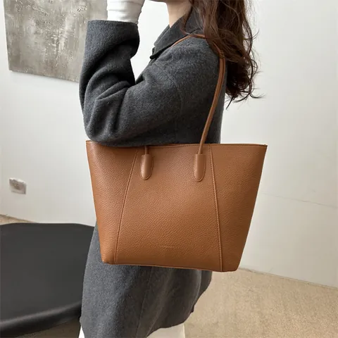 Women Minimalist PU Leather Tote Bag Large Capacity Pebble Grain Shoulder Bag Commuting Casual Solid Color Handbag