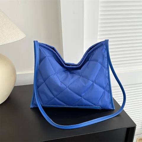 Women Quilted Rhombic Stitching Tote Bag Padded Puffer Oxford Cloth Shoulder Crossbody Bag Casual Daily Solid Color Purse