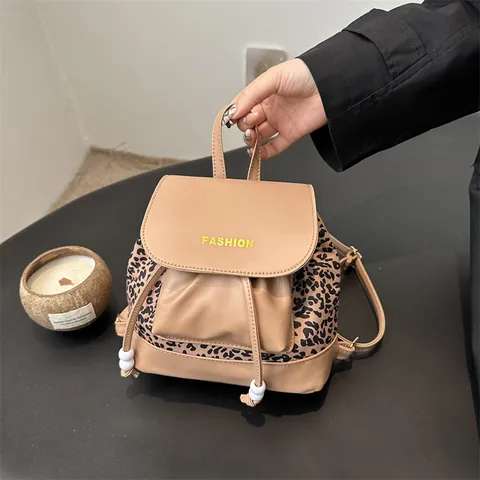 Women's Fashion Mini Backpack PU Leather Leopard Print Letter Decor Drawstring Closure Magnetic Cover Casual Daily Bags