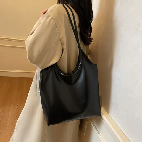 Bolso de Mano Minimalista de Cuero PU de Gran Capacidad para Mujer Moda Viaje al Trabajo Bolso de Hombro Blando Casual Color Sólido