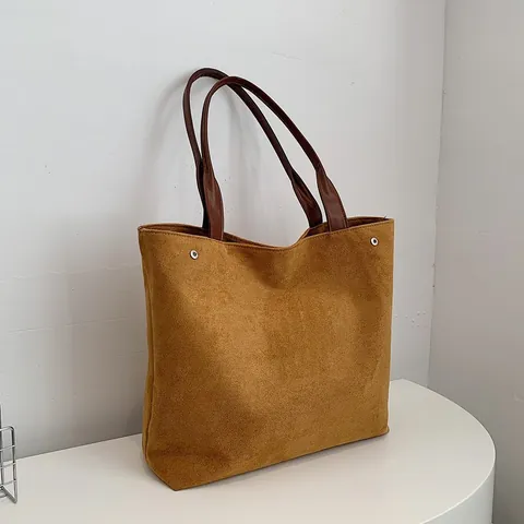 Large Capacity Matte Faux Suede Tote Bag For Women Solid Color Simple Casual Commuting Shoulder Bag With Magnetic Buckle