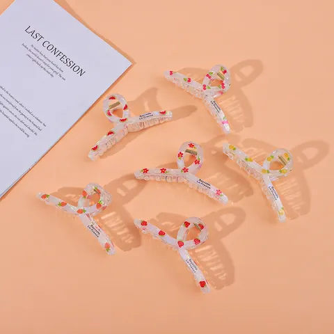 Große Transparente Acryl Frucht Haarkralle Irisierend Erdbeere Kirsche Wassermelone Muster Süßes Haar Accessoire Für Damen