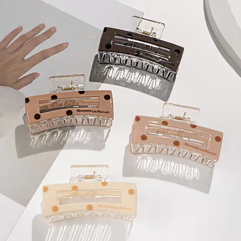 Pinza per Capelli in Acrilico a Pois in Stile Francese Molletta Rettangolare Geometrica Retrò per Donna Ragazza Accessori per Capelli