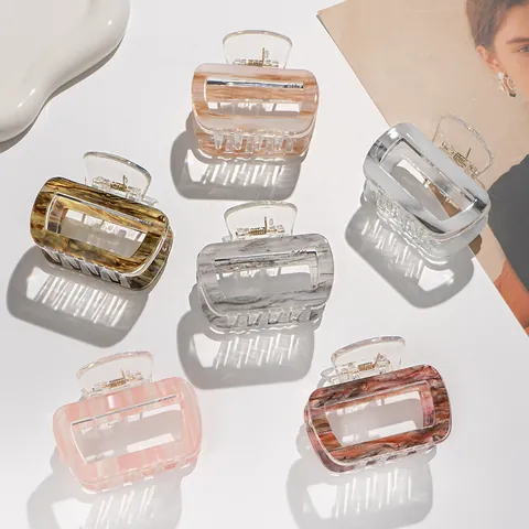 Geometrische Gestreifte Acryl Haarklammer Quadratisch Hohl Marmormuster Haarschmuck Für Frauen Hochpferdeschwanz Styling Tool