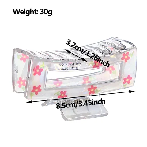 Pinza para el Cabello de Acrílico Iridiscente Estilo Francés Patrón de Frutas Estampado Fresa Sandía Piña Rectangular Accesorios para Mujer