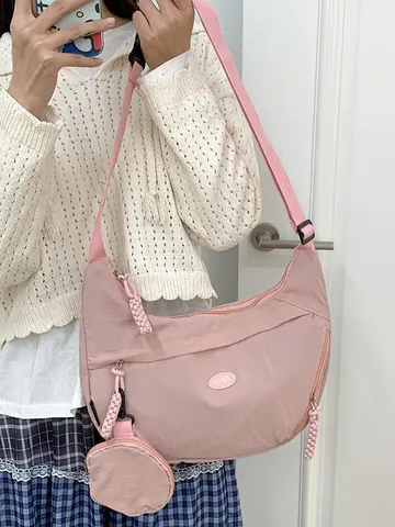 Women Large Capacity Nylon Crescent Crossbody Bag With Detachable Round Coin Purse Adjustable Strap Casual Shoulder Bag Hobo Bag