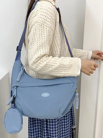 Women Large Capacity Nylon Crescent Crossbody Bag With Detachable Round Coin Purse Adjustable Strap Casual Shoulder Bag Hobo Bag