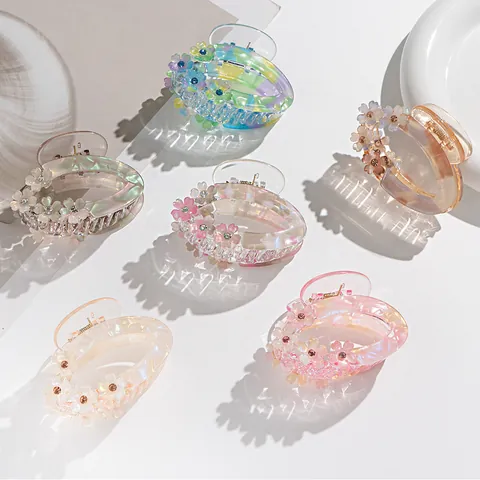 Pinza per Capelli Coreana Dolce a Forma di Fiore Con Strass Eleganti Accessori per Capelli in Resina per Donna Styling Quotidiano