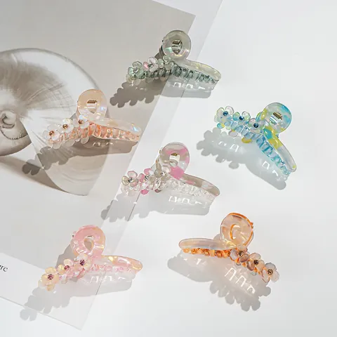 Molla per Capelli in Acrilico a Forma di Fiore Elegante Iridescente Perla Artificial Sirena Accessorio Con Strass Floreale per Donna