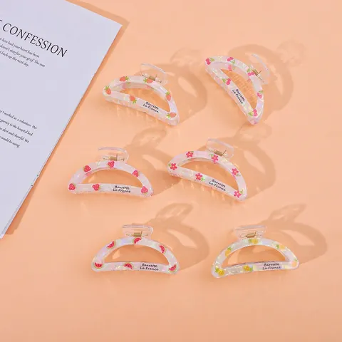 Pinza per Capelli in Acrilico Trasparente con Stampa Frutta e Fiori Fragola Anguria Ananas Carota Fiore Accessorio per Capelli Dolce