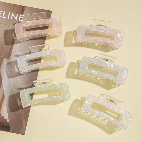 Elegante Pinza per Capelli Quadrata Traforata Texture Marmo Madreperla Cangiante Clip in Acrilico Morsetto Antiscivolo per Donna
