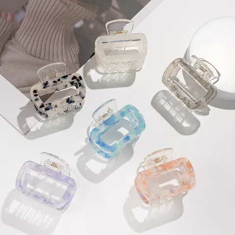Korean Style Acetate Square Hair Claw Clip Marble Pattern Rectangular Hair Clamp Non-Slip Elegant Hairpin For Women Jewelry
