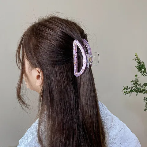 Elegante Molla Per Capelli In Acrilico Con Motivo Marmoreo Da Donna Texture Foglia Oro Craquelé Grande Forma a D Accessorio Per Capelli