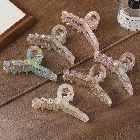 Molla per Capelli Grande a Fiore Clip in Resina Acrilica con Strass Floreali Morsetto per Capelli Donna Accessori Moda