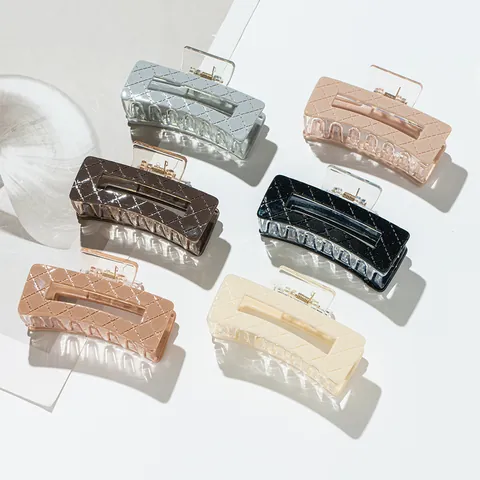 Pinza para el Cabello Rectangular Hueca de Acrílico Patrón Acolchado Clip Grande para el Cabello con Resorte de Metal Accesorios para el Cabello de Mujer