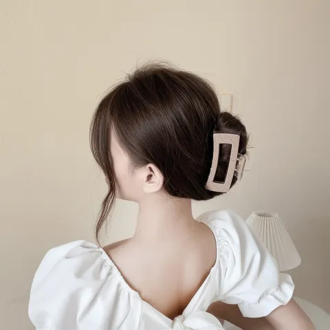 Grande Pinza per Capelli Rettangolare Trapuntata a Quadri per Donna Fermaglio in Acrilico Traforato per Capelli Folti