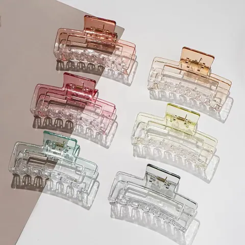 Pinzas para el Cabello Minimalistas Cuadradas de Acrílico Transparente para Mujer Pinzas Geométricas Color Gelatina Antideslizantes Grandes