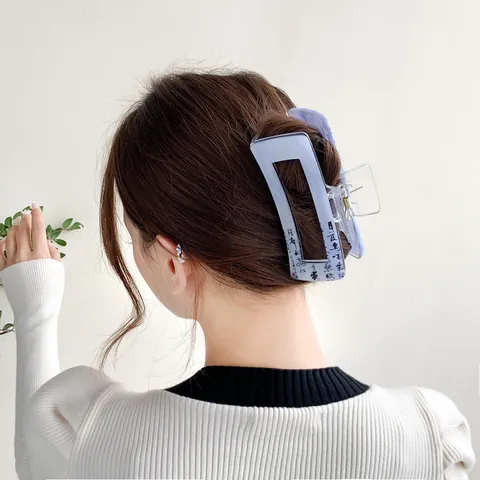 Grande Pinza per Capelli in Acetato Quadrata Motivo Marmorizzato Calligrafia Cinese Fermaglio per Capelli Donna Accessori