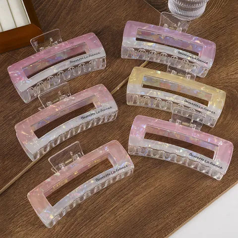 Große Rechteckige Haarkralle Acryl Irisierend Muschelmuster Haarspange Für Damen Dickes Haar Styling Zubehör