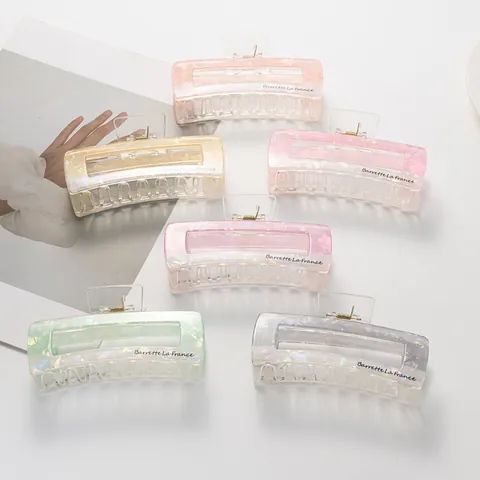 Große Rechteckige Haarkralle Acryl Irisierend Muschelmuster Haarspange Für Damen Dickes Haar Styling Zubehör