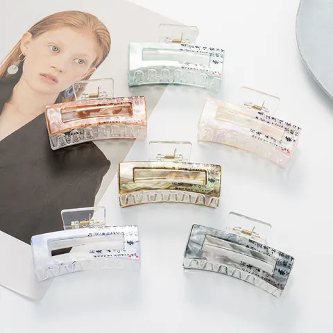 New Chinese Style Acrylic Hair Claw Clip Square Marble Ink Wash Pattern Calligraphy Decorative Hair Catch For Women Hair Accessories