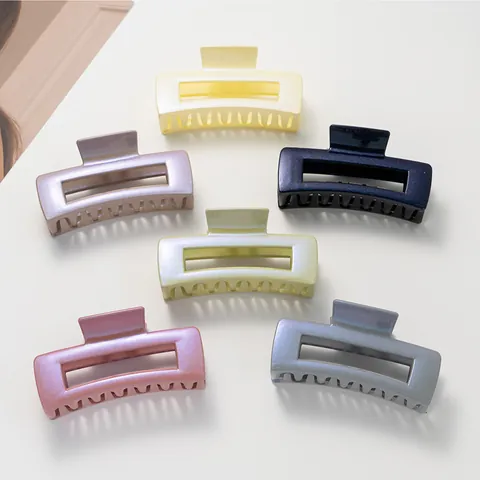 Large Rectangular Hair Claw Clip For Women Pearlescent Plastic Geometric Hollow Nonslip Hair Shark Clip For Thick Hair Daily Styling