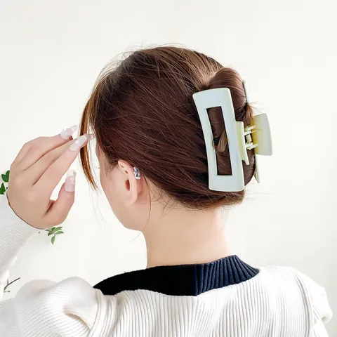 Large Rectangular Hair Claw Clip For Women Pearlescent Plastic Geometric Hollow Nonslip Hair Shark Clip For Thick Hair Daily Styling